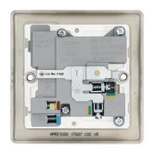 BG Nickel Single 13A Raised slim Switched Screwed Socket with USB, x2 & White inserts