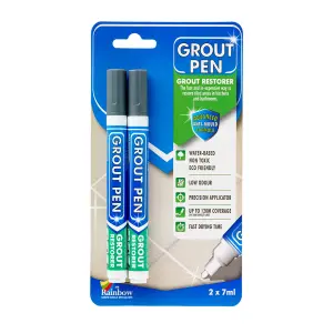 Twin Pack Grout Pen - Designed for restoring tile grout in bathrooms & kitchens (Dark Grey)