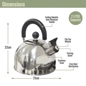 Milestone Camping 2 Litre Stainless Steel Camping Kettle