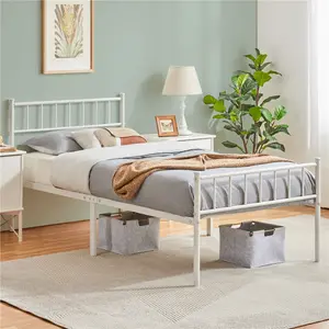 Minimalist Metal Bed Frame with Slatted Headboard White / Single (3')