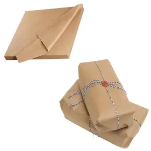 100 x Large Sheets Of Brown Ribbed 19 x 29.5" General Purpose Gift Wrapping Kraft Paper