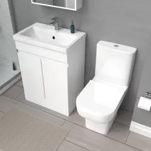 Nes Home 600mm White Basin Vanity Unit & Close Coupled Toilet