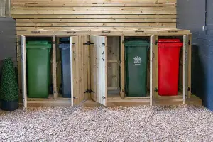 Wheelie Quintet Bin Store - L80.4 x W319.5 x H120 cm - Timber - Fits 2 x 240L & 3 x 140L Wheelie Bins