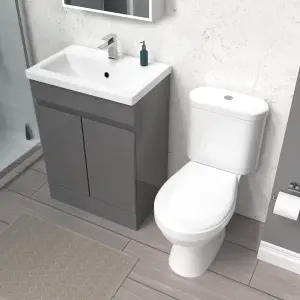 Nes Home 600mm Steel Grey Basin Vanity Unit & Close Coupled Toilet Set