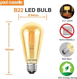 paul russells LED Filament ST64 Bulbs, 4.5W 400 Lumens, 35w Equivalent, 2200K Amber, Pack of 1