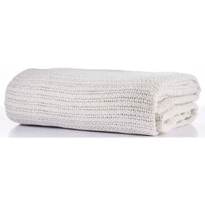 Just So Home 100% Cotton Cellular Blanket with plain hemmed finish (Cream, Single 180cm x 230cm)