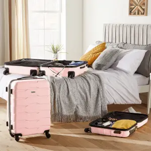 VonHaus Suitcase Set, Pink 3pc Lightweight Wheeled Luggage, ABS Plastic Carry On or Check in Travel Case, Durable Hard Shell w/ 4