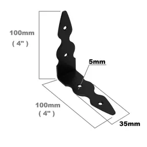 Pack of 1 x Black Corner Bracket - 115 x 115 mm Steel Right Angle Braces L Shaped Metal Bracket 90 Degree Corner Braces