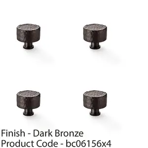 4 PACK - Round Hammered Door Knob Dark Bronze 35mm Diameter Cupboard Cabinet Pull Handle