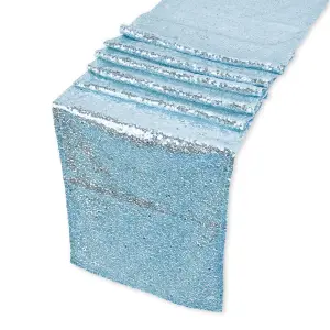 Neel Blue 11x108 Inch Shimmer Sequin Table Runner Glitter Fabric, Baby Blue