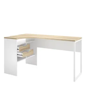 Function Plus Corner Desk 2 Drawers in White and Oak