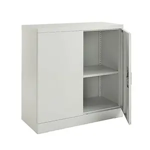 Metal Storage Cupboard 73CM Tall Grey Steel Filing Cabinet 1 Shelf 2 Door Lockable Office Organiser for Home, Garage, Utility use.