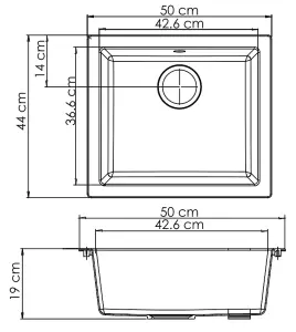 GoodHome Borage White Resin 1 Bowl Kitchen sink 440mm x 500mm