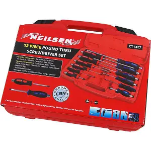 Pound Through Screwdriver Set 12 Piece Flat and Pozi (Neilsen CT1427)