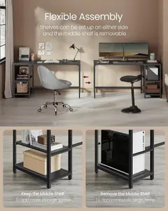 VASAGLE Computer Desk, Writing Desk with 2 Shelves, Work Table for Office Living Room, Steel Frame, Ebony Black