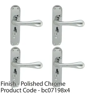 4 PACK - Rounded Flaired Bathroom Latch Door Handle - Polished Chrome Lever on Backplate