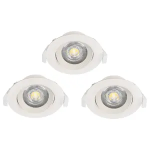 3 PACK Flush Adjustable Ceiling Downlight White Plastic 5W Built in LED