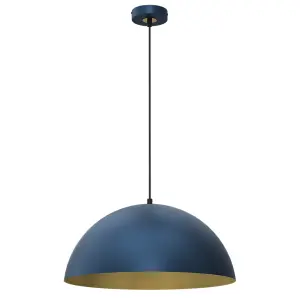 Milagro Beta Hand Made Designer Pendant Lamp 45cm 1xE27 In Matt Blue With Gold Interior