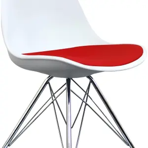 Soho White and Red Plastic Dining Chair with Chrome Metal Legs