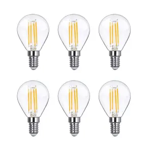 40w Equivalent LED Filament Light Bulb G45 Golf Ball E14 Screw 3.5w LED - Warm White - Pack of 6