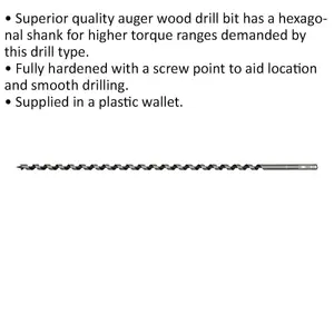 Premium 12 x 600mm Hardened Auger Wood Drill Bit with Hexagonal Shank for Woodworking