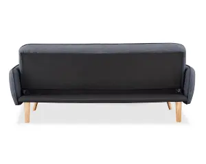 Belmont 3 Seater Fabric Sofa Bed With Natural Wooden Legs Tufted Backrest, Charcoal