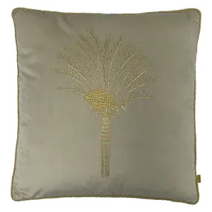 furn. Desert Palm Embroidered Velvet Feather Filled Cushion