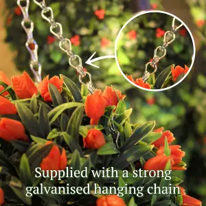 Pair of Best Artificial 38cm Orange Lush Tulip Hanging Basket Flower Topiary Ball - Weather & Fade Resistant