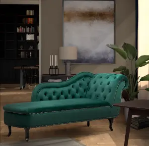 Left Hand Chaise Lounge in Velvet Emerald Green