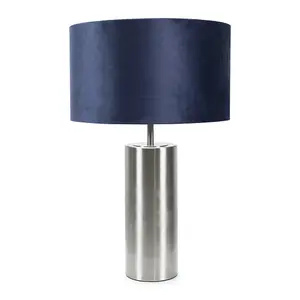 ValueLights Lexy Brushed Chrome Touch Table Lamp with Navy Blue Velvet Shade