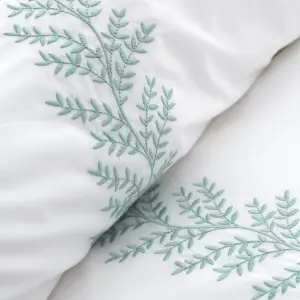 Bianca Bedding Embroidery Leaf Cotton Duvet Cover Set with Pillowcase White