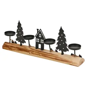 URBNLIVING 40cm Height Wood & Metal Tea Light Holder Stand Festive Decorative Christmas Woodland Scene