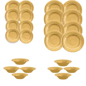 Purely Home Crackle Gold Melamine 24 Piece Outdoor Dinnerware Set for 8