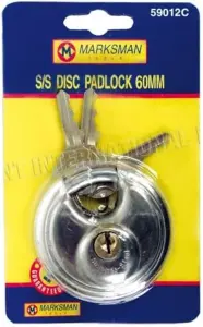 Stainless Steel Disc Padlock 60mm With 2 Keys Pad Lock Round Heavy Duty Shackle