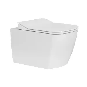 Rimless Square Wall Hung Toilet Pan & Concealed Cistern Chrome Round Button Flush Plate