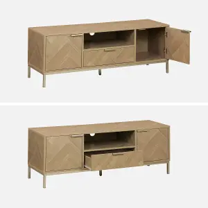 sweeek. 2-cupboard herringbone TV stand Budapest Natural 120x40x45 cm