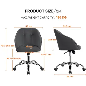 Yaheetech Height Adjustable Swivel Desk Chair with Castors and Armrests - Grey / Velvet