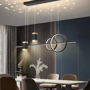 Black and Gold Body Linear LED Chandelier Light Hanging Lamp Modern Pendant Lamp Height Adjustable