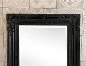 Antique Style Black Tall Ornate Dressing Wall Mirror with Bevelled Glass