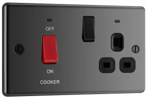 GoodHome Gloss Black Cooker switch & socket with neon