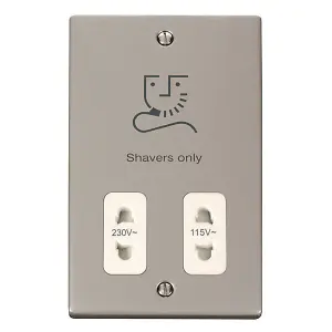 Pearl Nickel Shaver Socket 115v/230v - White Trim - SE Home