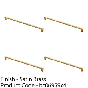 4 PACK - Square Block Pull Handle 330 x 10mm 320mm Fixing Centres Satin Brass