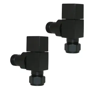 Right Radiators Angled Square Head Black Towel Rail Radiator Valves Pair