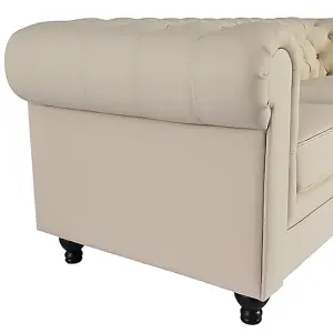 Hertford Chesterfield Faux Leather 3 Seater Sofa In Ivory