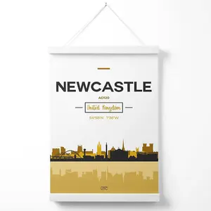 Newcastle Yellow and Black City Skyline Poster with Hanger / 33cm / White