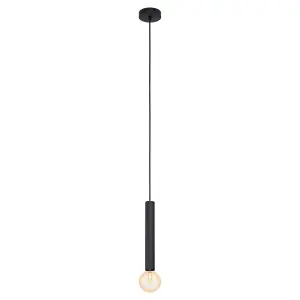 Pendant 1 Bulb Ceiling Light Colour Black Long Shade Holder Bulb E27 1x60W