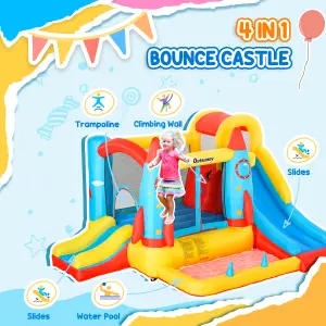 Outsunny Kids Bouncy Castle House Inflatable Trampoline Slide Water Pool 3 in 1 with Blower for Kids Age 3-8 Rocket Design