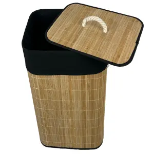 Bamboo Laundry Basket with Lid Liner 72L Folding Washing Clothes Bin Hamper Bag