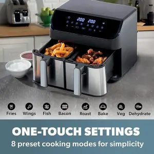 Daewoo 9 Litre Digital Dual Air Fryer Oven Smart Sync Double Basket Large 2x 4.5 Litre Drawers