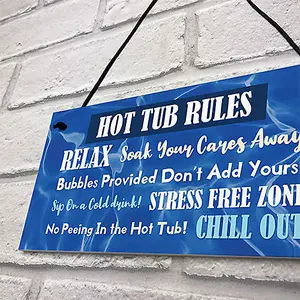 Red Ocean Hot Tub Rules Novelty Hanging Plaque For Garden Funny Hot Tub Decor Shed Sign